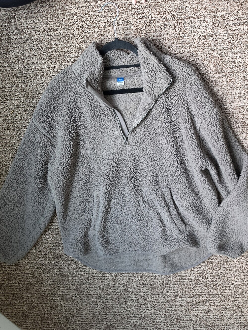 Old Navy Women's Taupe Teddy Sherpa Quarter-Zip Jacket